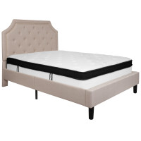 Flash Furniture SL-BMF-2-GG Brighton Full Size Tufted Upholstered Platform Bed in Beige Fabric with Memory Foam Mattress